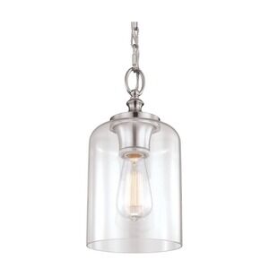 Set of 2 Glass Pendant Lighting, Satin Nickel.